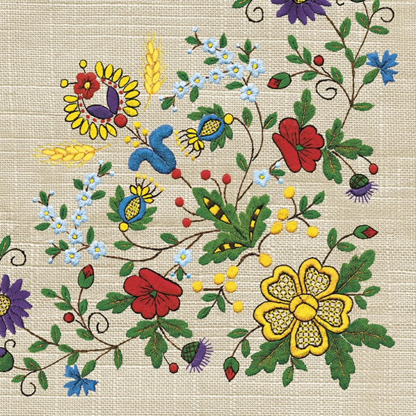 Tovaglioli 33x33 cm - Kociewski Embroidery Folk , Tessuto,  ricamo,  folclore,  fiori,  vintage