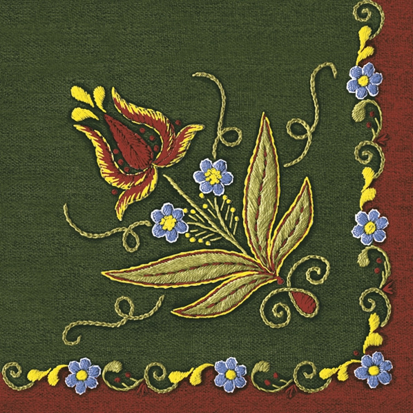 Serwetki 33x33 cm - Lilia Mountain Embroidery Folk, Folklor,  tkanina,  haft,  kwiaty,  vintage