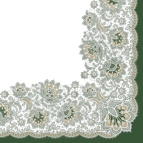 Serwetki 33x33 cm - Elegant Richelieu Green, Top,  Obrus,  Ozdoby,  zielony,  Próbka,  Vintage