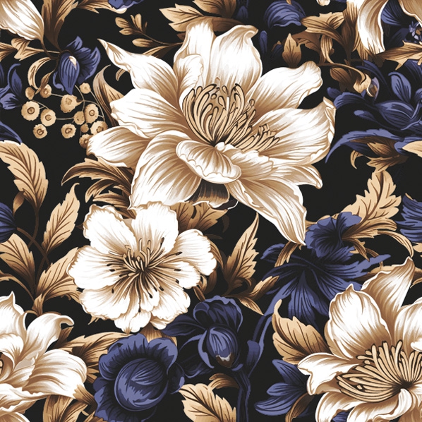 Serwetki 33x33 cm - Decorative Flower Wallpaper, luksusowy,  Tapeta,  Czarny,  z?oto,  Kwiaty