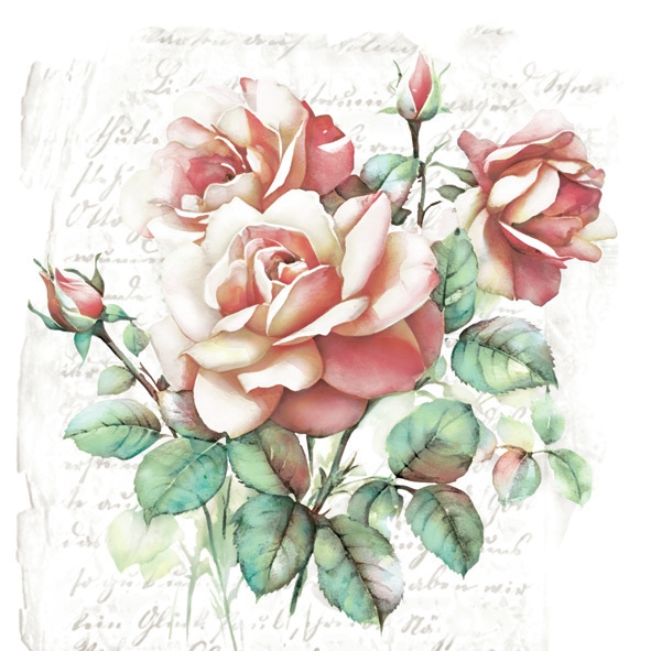 Serwetki 33x33 cm - Subtle Classic Roses, Bukiet kwiatów,  Bukiet ró?,  Ró?e,  Vintage,  Kwiaty