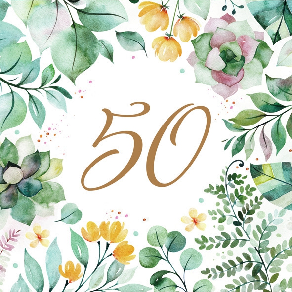 Servietten 33x33 cm - Floral Frame 50, runder Geburtstag,  50,  Geburtstag,  Ereignisse