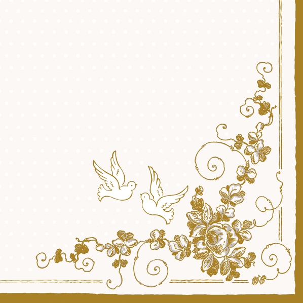 Servietten 33x33 cm - White Doves, Tauben,  gold,  Kommunion,  Hochzeit,  Vögel,  Vogel,  Ereignisse,  Tiere