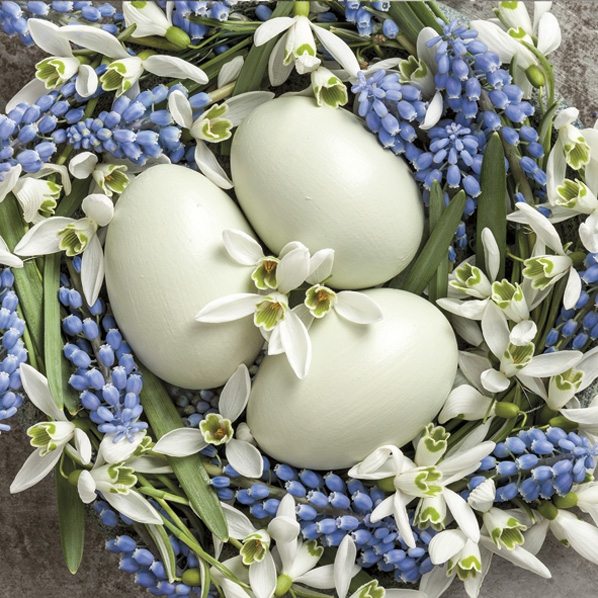 Napkins 33x33 cm - White Eggs in Flowers Nest