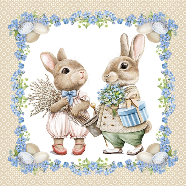Serwetki 33x33 cm - Vintage Easter Bunnies, retro,  Zaj?czki wielkanocne,  Króliki,  Pisanki,  Vintage,  Wielkanoc