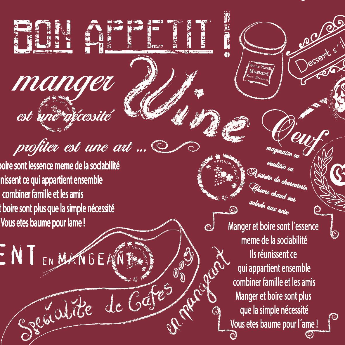 Linclass napkins 40x40 cm - Script  (bordeaux)