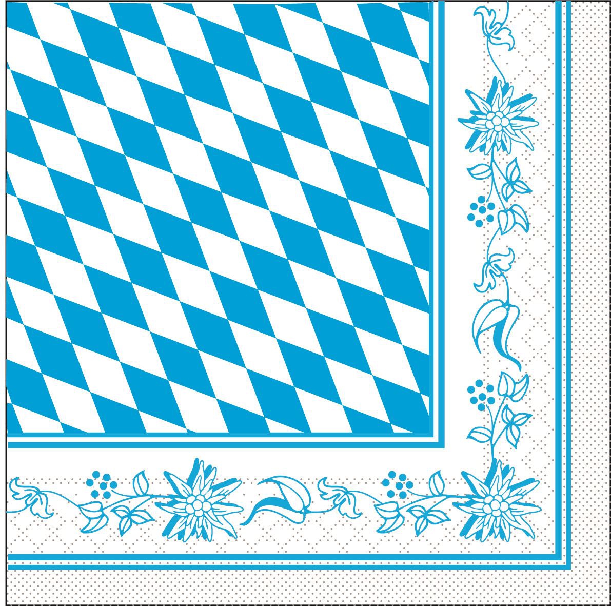 Tissue napkins 33x33 cm - Bayern 33-er Format, lozenges, Bavaria, edelweiss, flowers, regions Tissue napkins 33x33 cm - Bayern 33-er Format