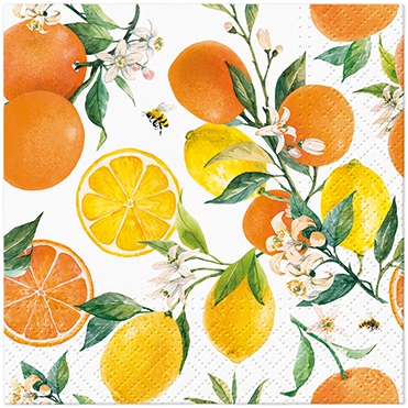 Servilletas 25x25 cm - Citrus with bees, limones,  naranjas,  abejas,  abejorros,  frutas tropicales,  animales,  verano,  frutas