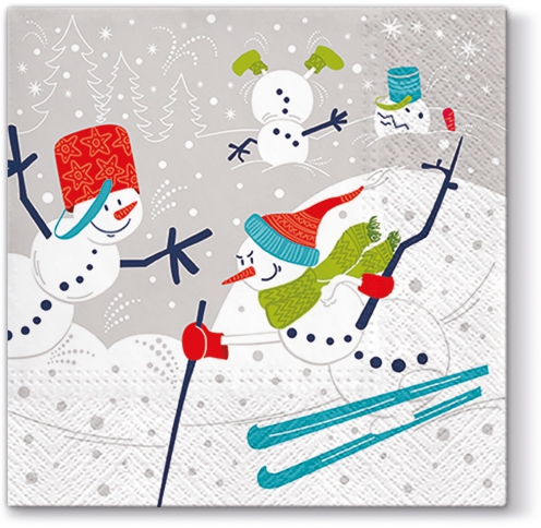 Servilletas 33x33 cm - Skiing Snowmen