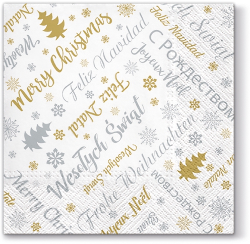 Napkins 33x33 cm - Xmas Wishes (silver)