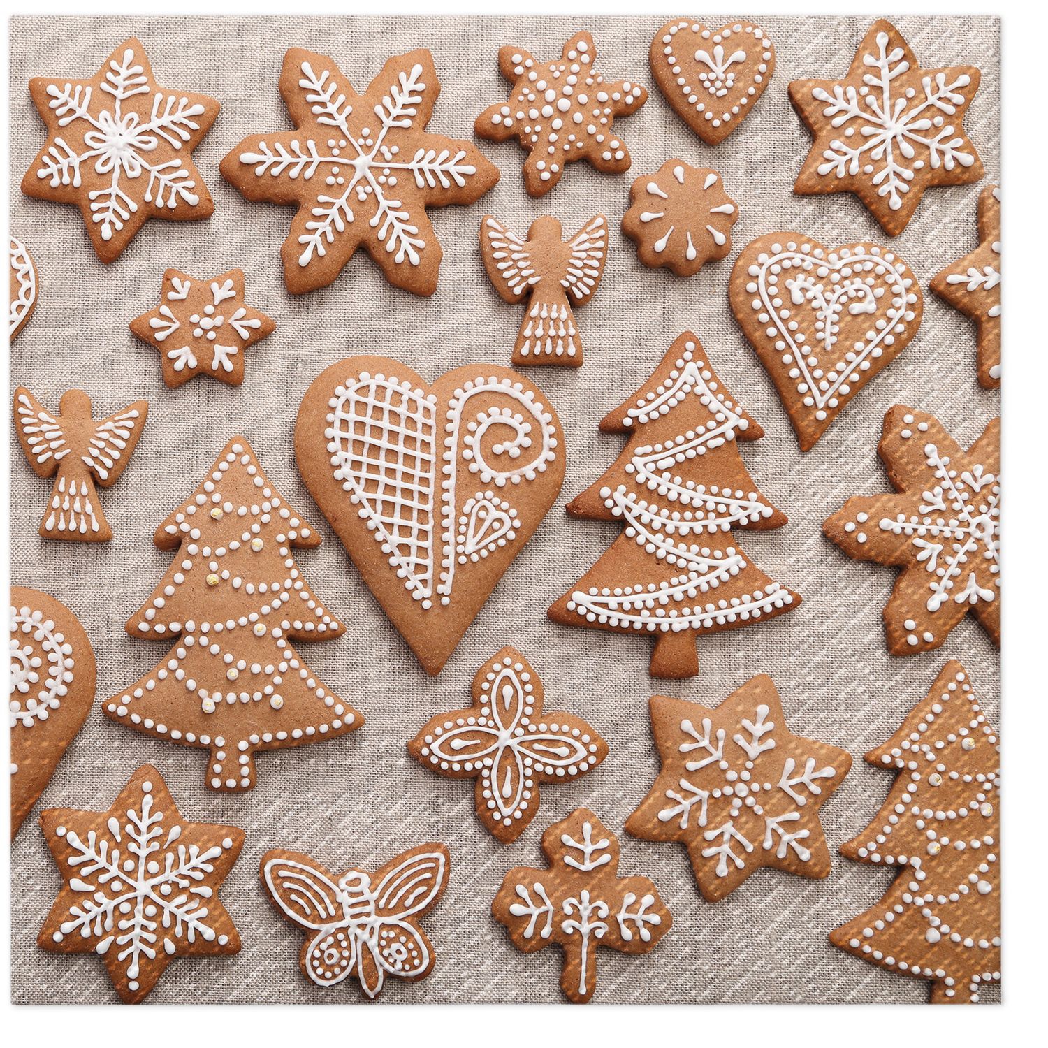 Serwetki 33x33 cm - Sweet Gingerbreads, piernik,  herbatniki,  gwiazdy,  placki
