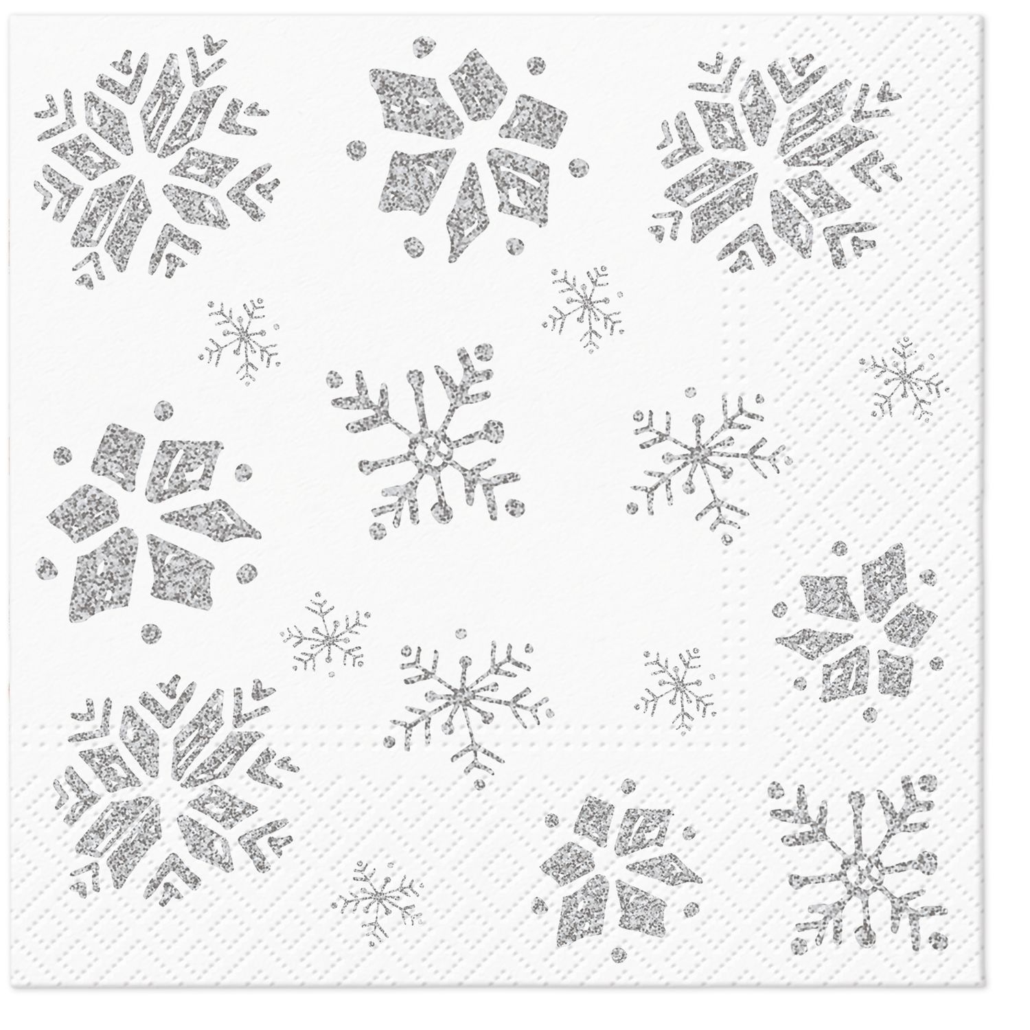 Servietten 33x33 cm - Glitter Snowflakes silver
