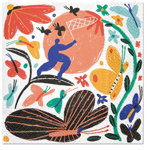 Napkins 33x33 cm - Butterfly Catcher, butterflies, animals Napkins 33x33 cm - Butterfly Catcher