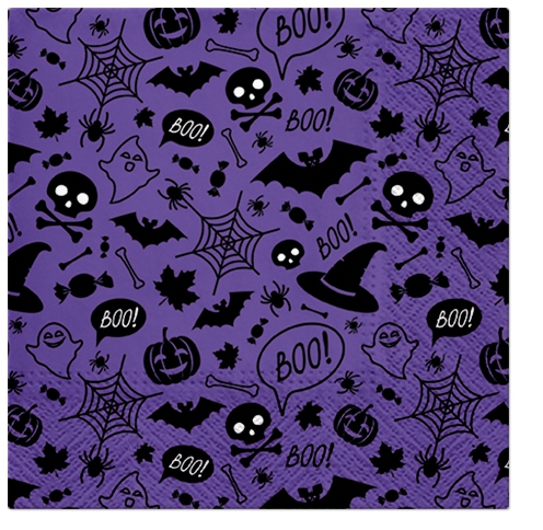 Serviettes 33x33 cm - Halloween Pattern violet