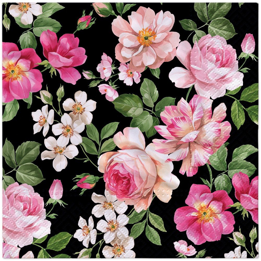 Guardanapos 33x33 cm - Roses Glory (black)