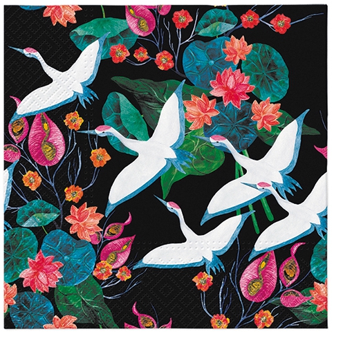 Servietten 33x33 cm - White Cranes, Ornamente,  Muster
