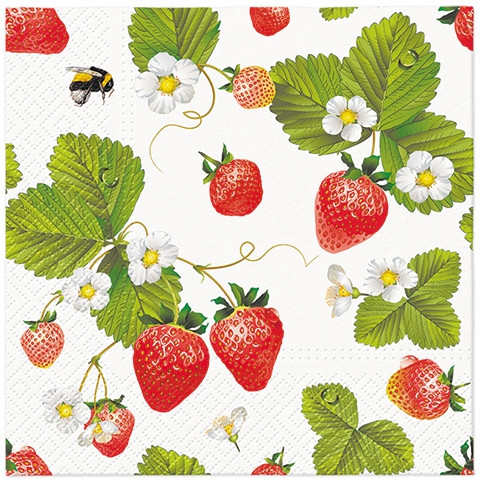 Napkins 33x33 cm - strawberries with bees