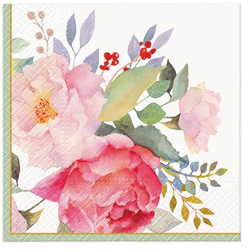 Servilletas 33x33 cm - Tender Bouquet, Peonías,  rosas,  flores