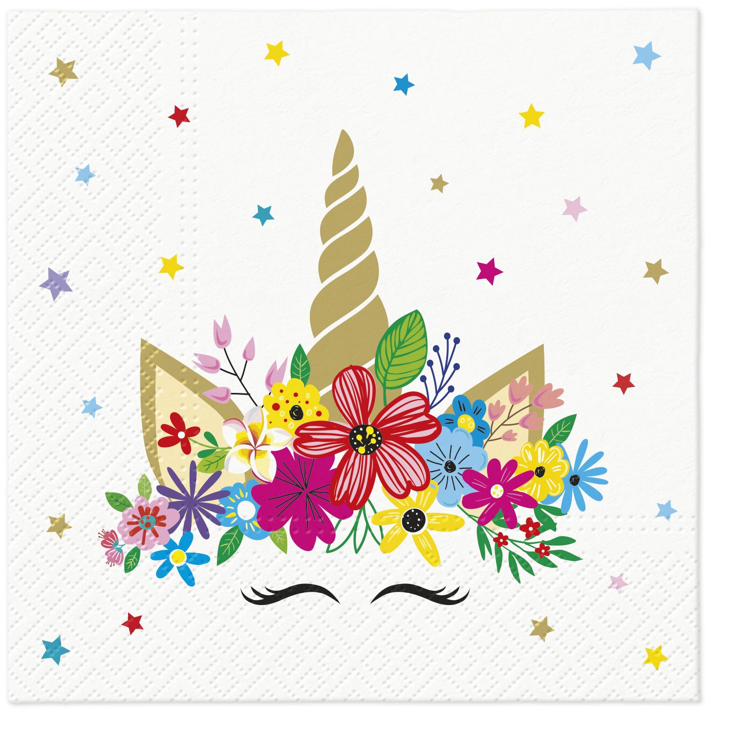 Servietten 33x33 cm - Unicorn Party, Einhorn,  Sterne,  Blumen