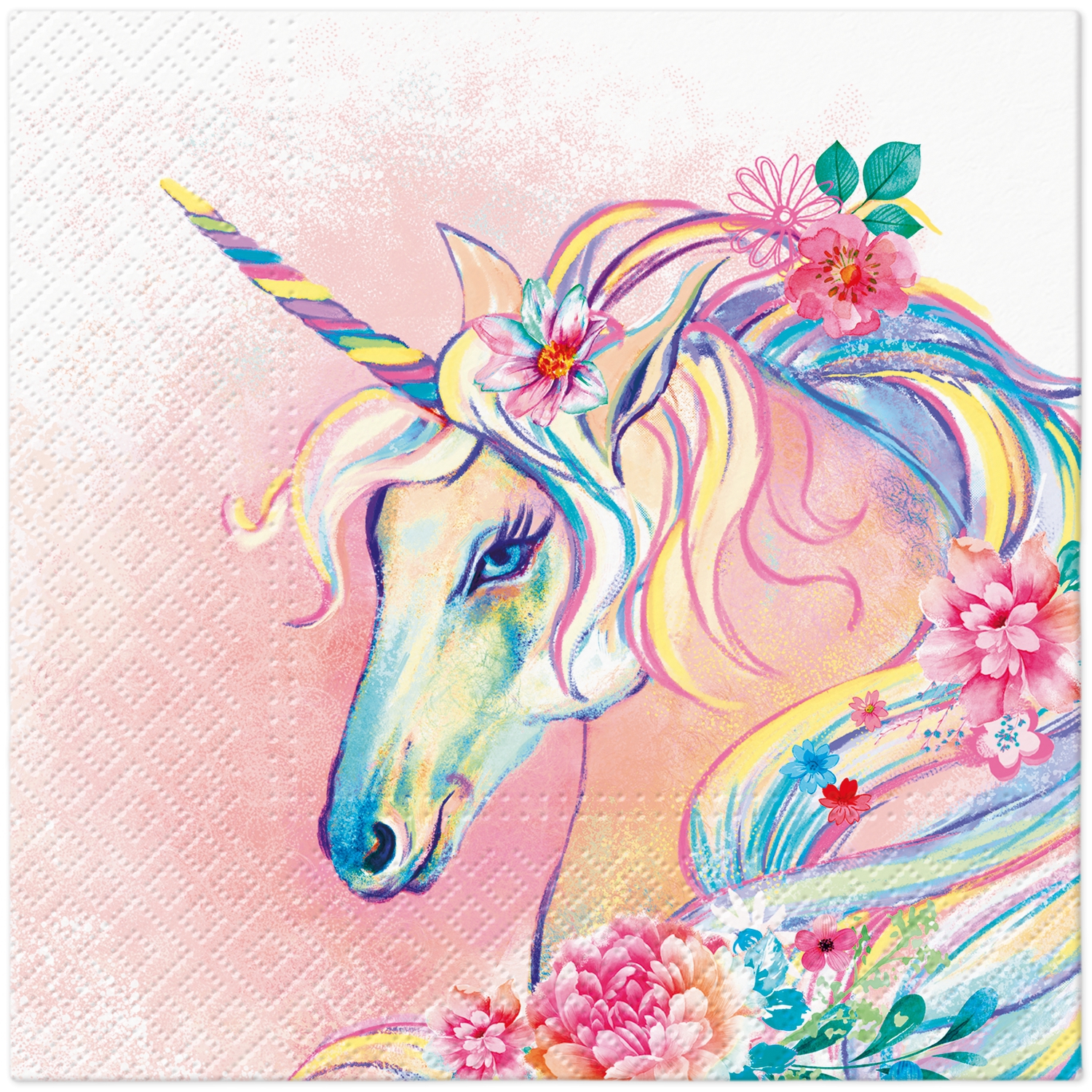 Servietten 33x33 cm - UNICORN FLOWER HEAD, Einhorn,  Einhörner,  Tiere,  Pferde,  Märchen,  Blumen