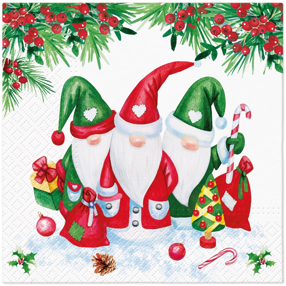 Servietten 33x33 cm - Christmas Gnomes