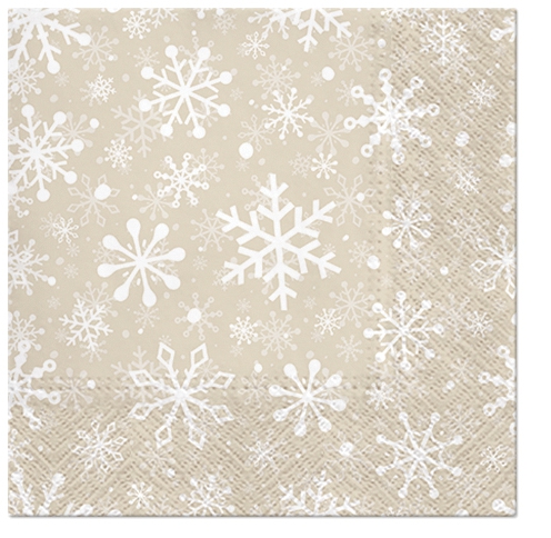 Serwetki 33x33 cm - Christmas Snowflakes beige