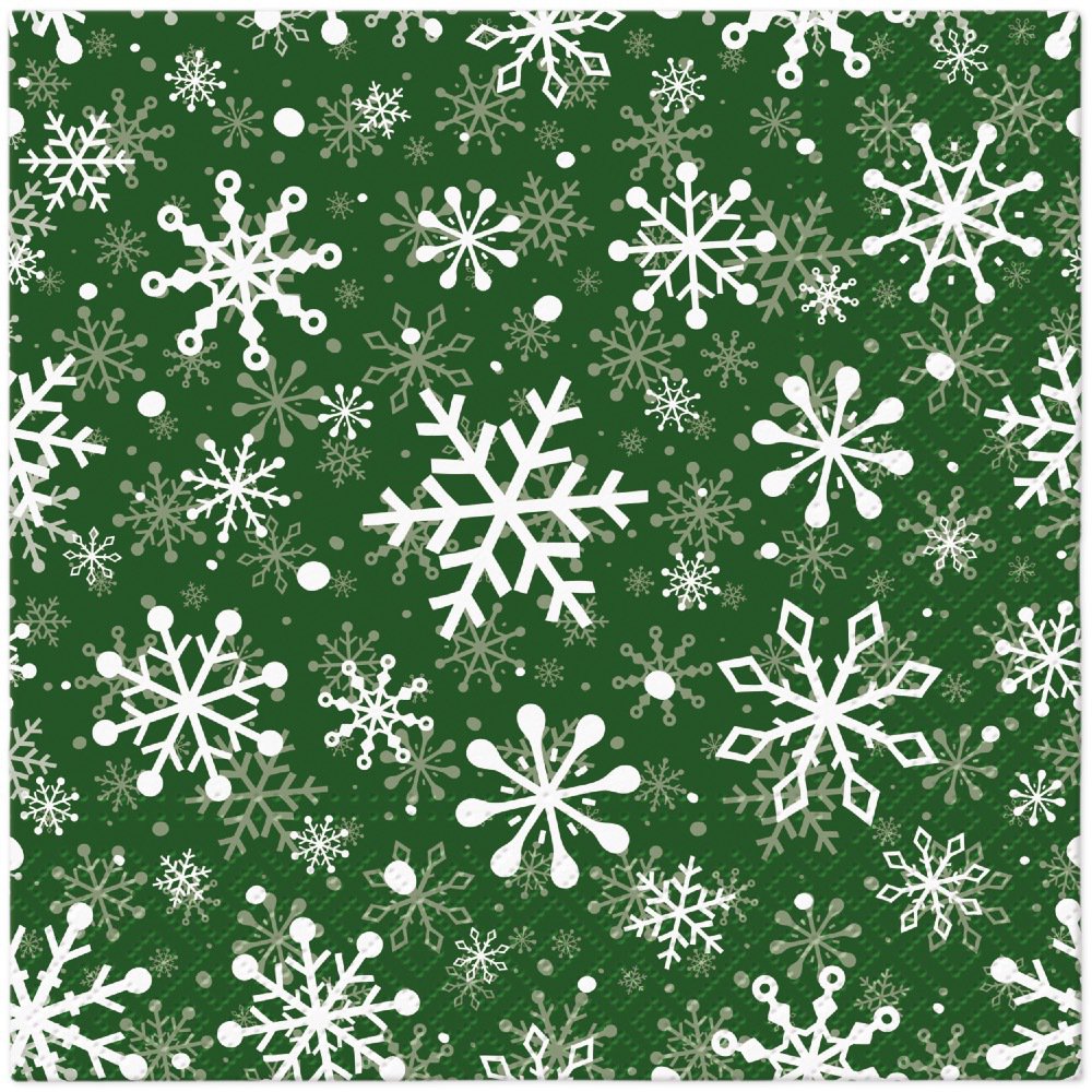 Servietten 33x33 cm - Christmas Snowflakes green