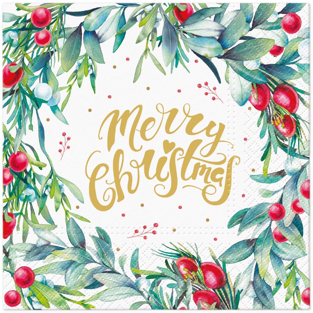 Servietten 33x33 cm - Merry Christmas Floral