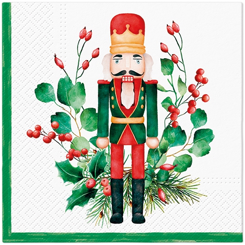 Serwetki 33x33 cm - Composition With Nutcracker, Dziadek do orzechów,  Ga??zie jod?y,  Ilex,  Jagody,  Ozdoby choinkowe,  Ro?liny,  Owoce