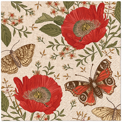 Decorative Paper napkins of butterfly in the poppy field