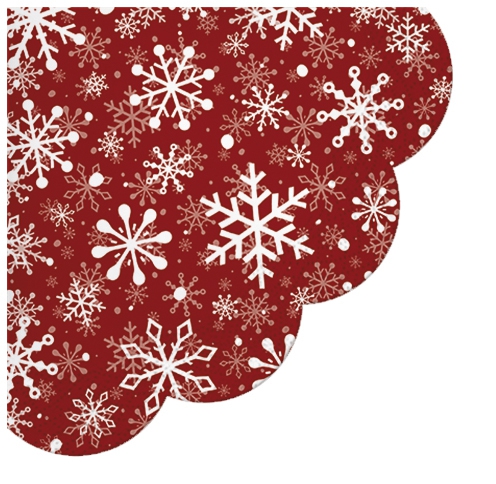 Servietten - Rund - Christmas Snowflakes red