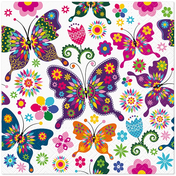 Servilletas 33x33 cm - Colorful Butterflies