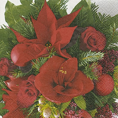 Servietten 33x33 cm - Xmas bouquet, Amaryllis, Rosen, Blumen Servietten 33x33 cm - Xmas bouquet