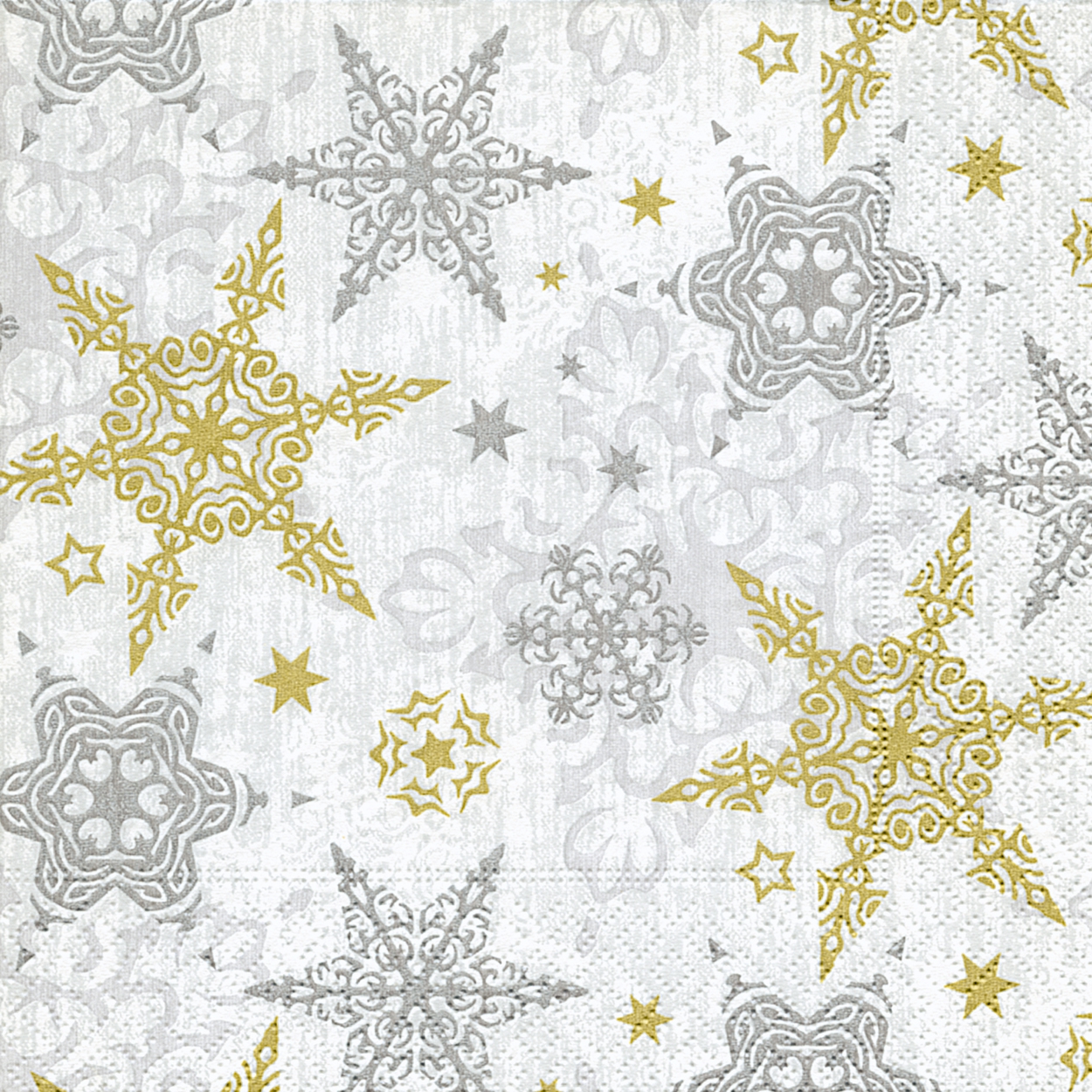 Napkins 33x33 cm - Delicate stars silver, crystals, snowflakes Napkins 33x33 cm - Delicate stars silver