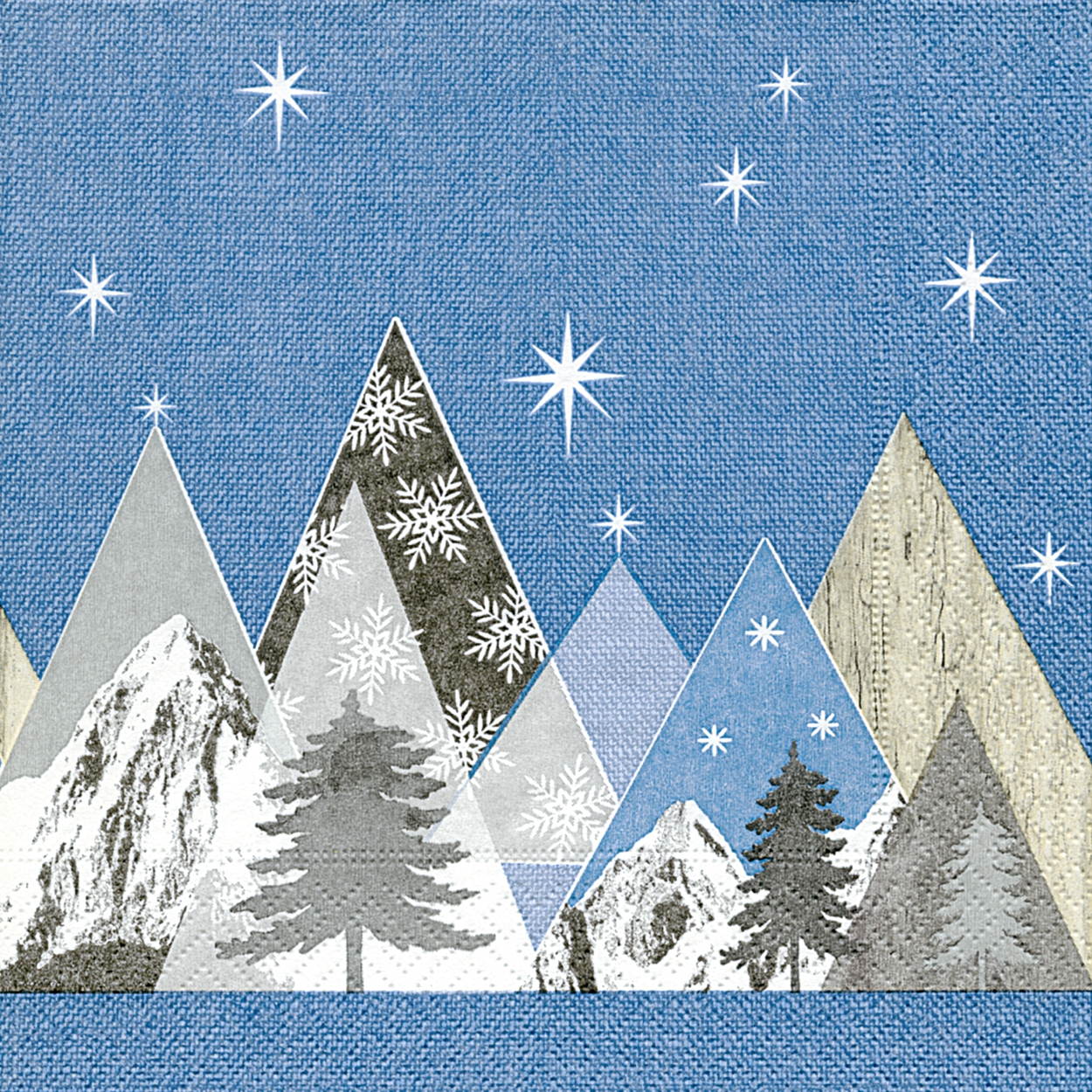 Napkins 33x33 cm - Peak mountains, fir tree, wood, crystals, meadows, snowflakes Napkins 33x33 cm - Peak mountains