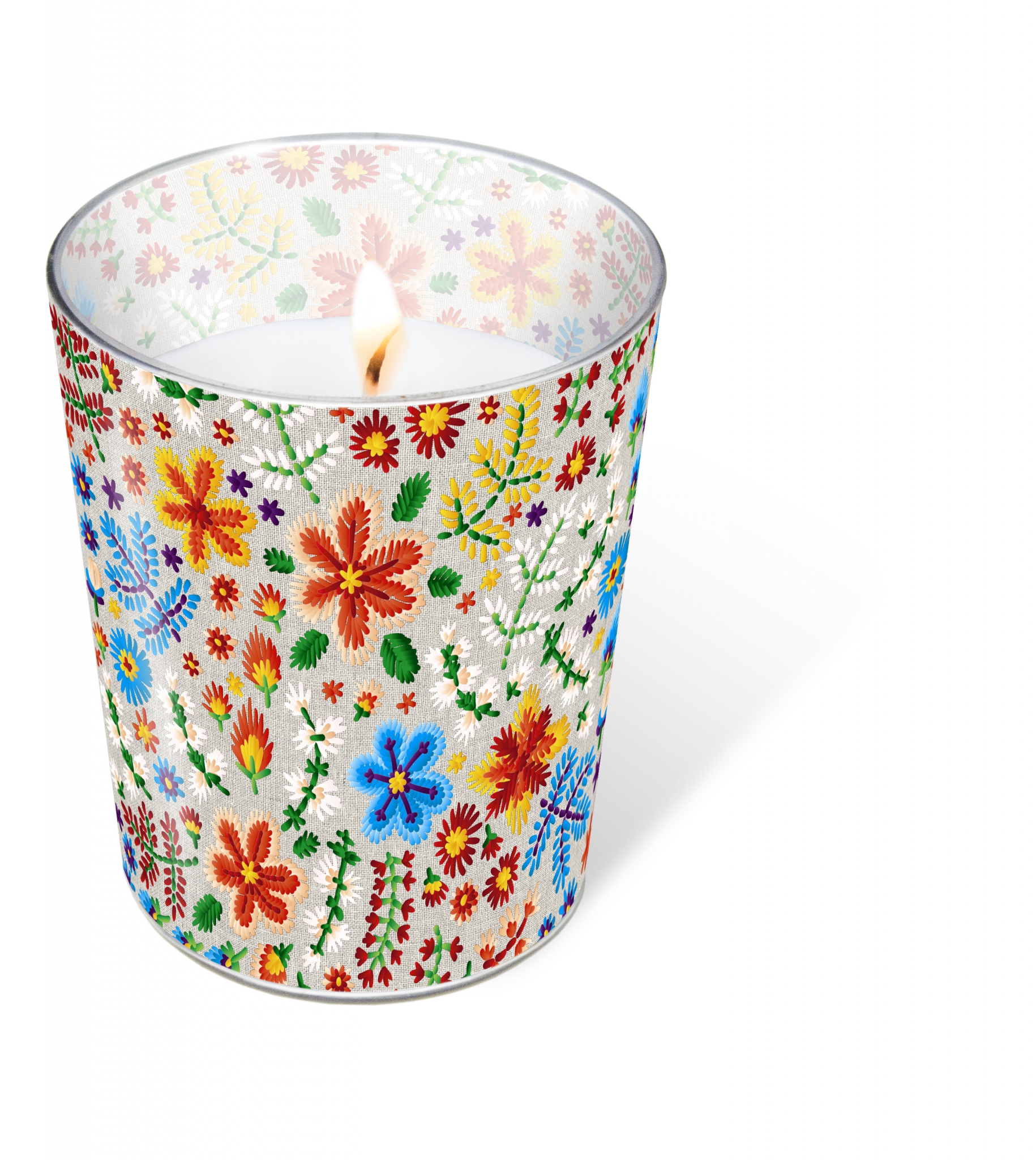 glass candle - Embroidery, flowers glass candle - Embroidery