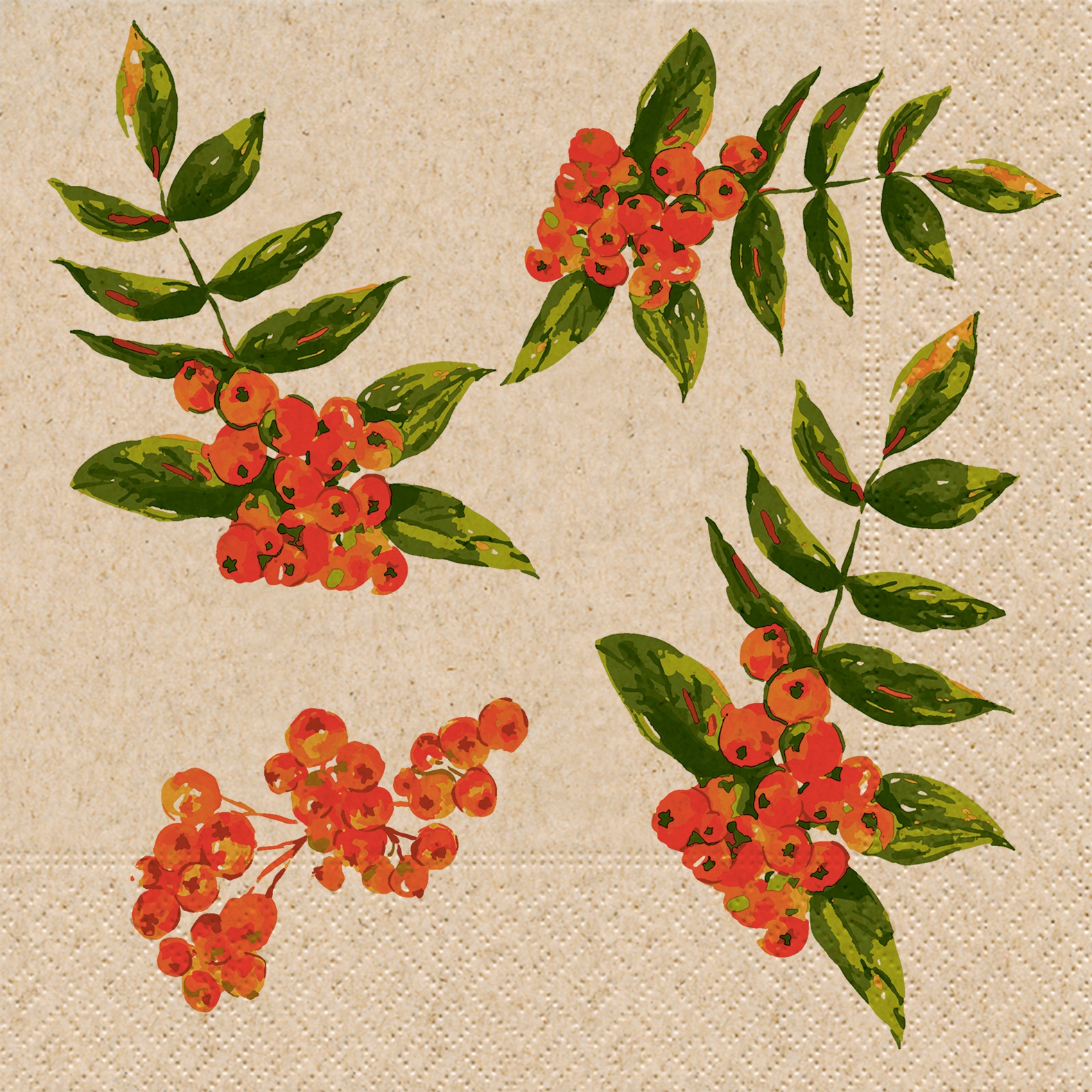 Napkins 24x24 cm - Rowan berry pattern, rowan berries, plants Napkins 24x24 cm - Rowan berry pattern