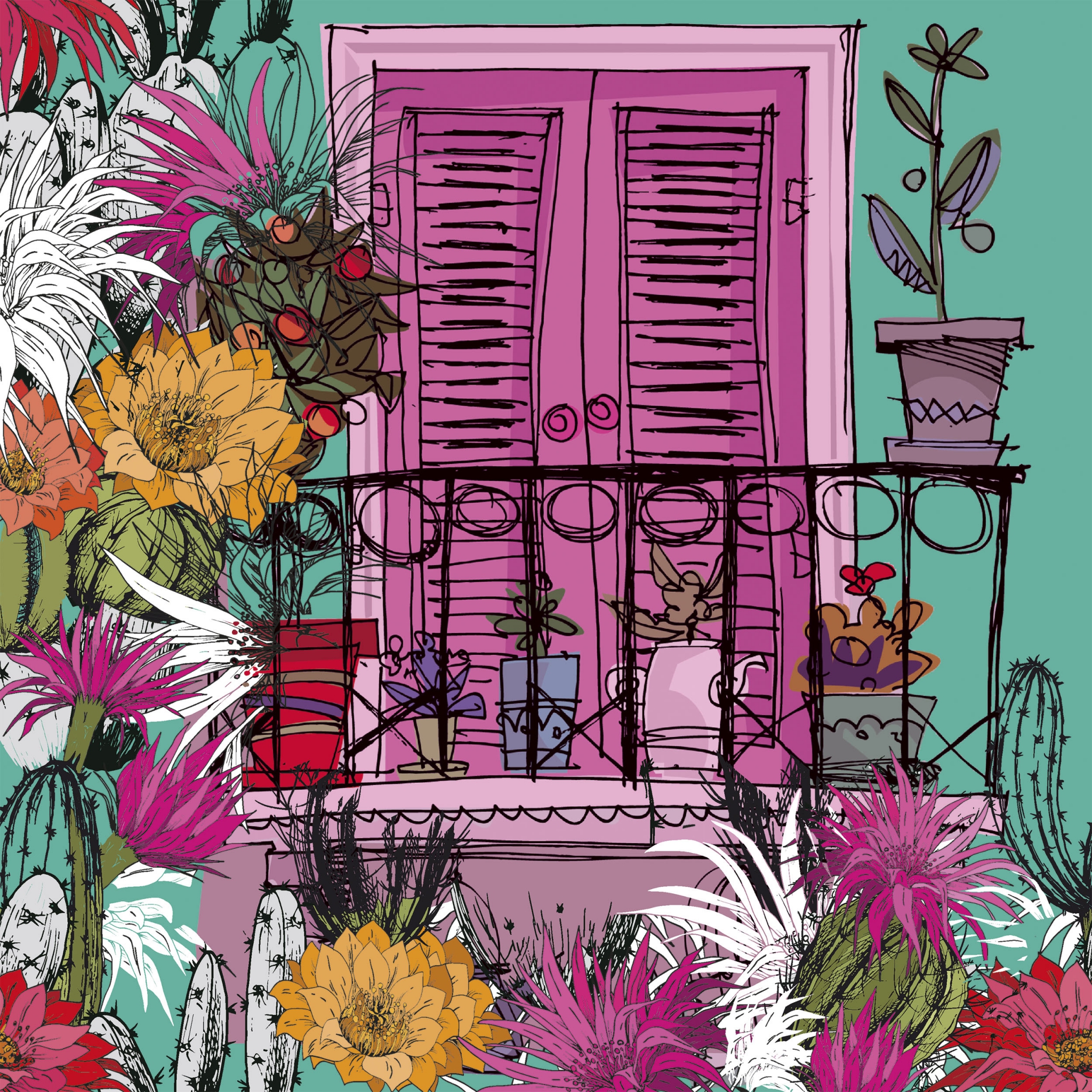 Napkins 33x33 cm - Balcony, House,  Balcony,  Plants,  Summer