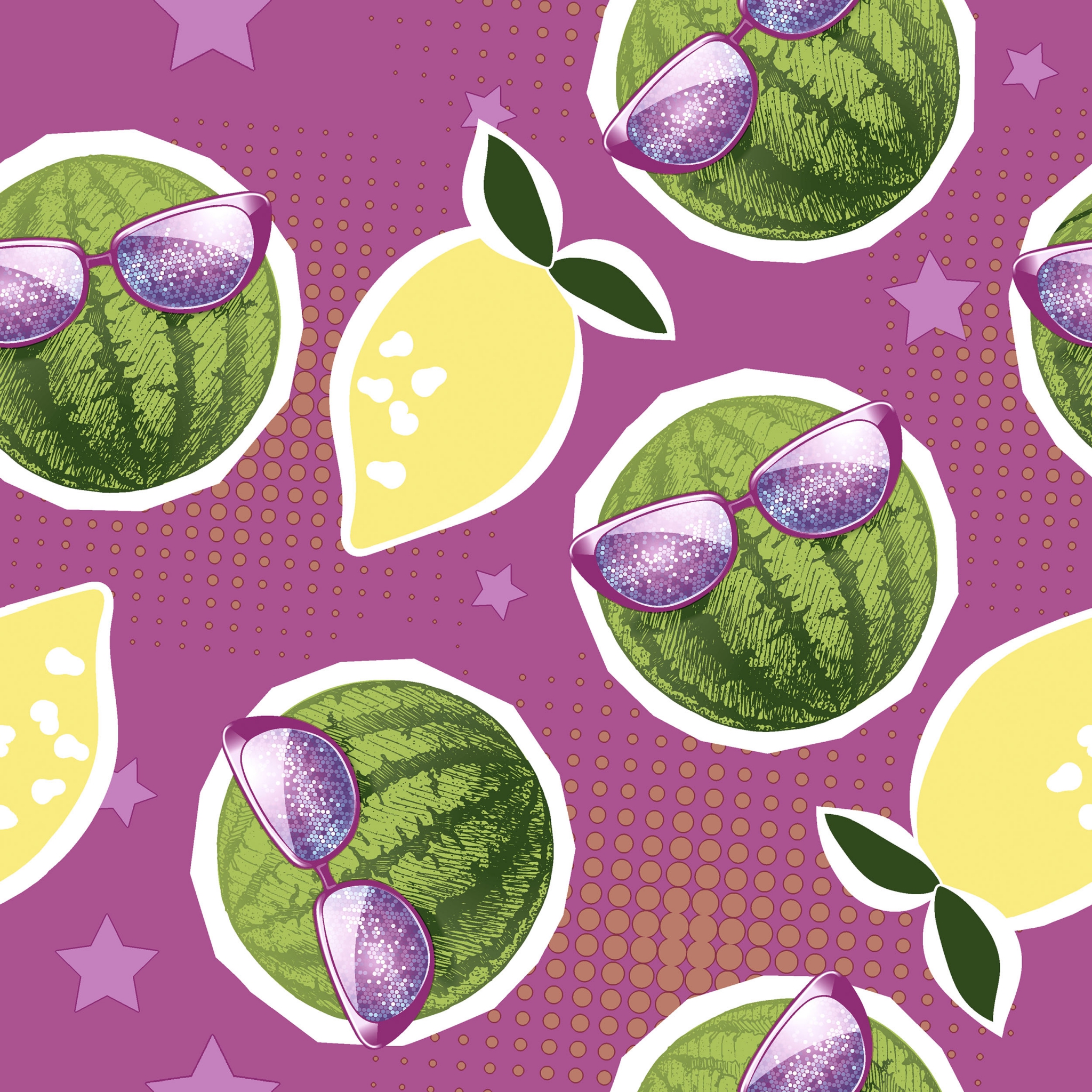 Napkins 33x33 cm - Lemons n watermelons, lemons, melon, Tropical fruits, Fruits Napkins 33x33 cm - Lemons n watermelons