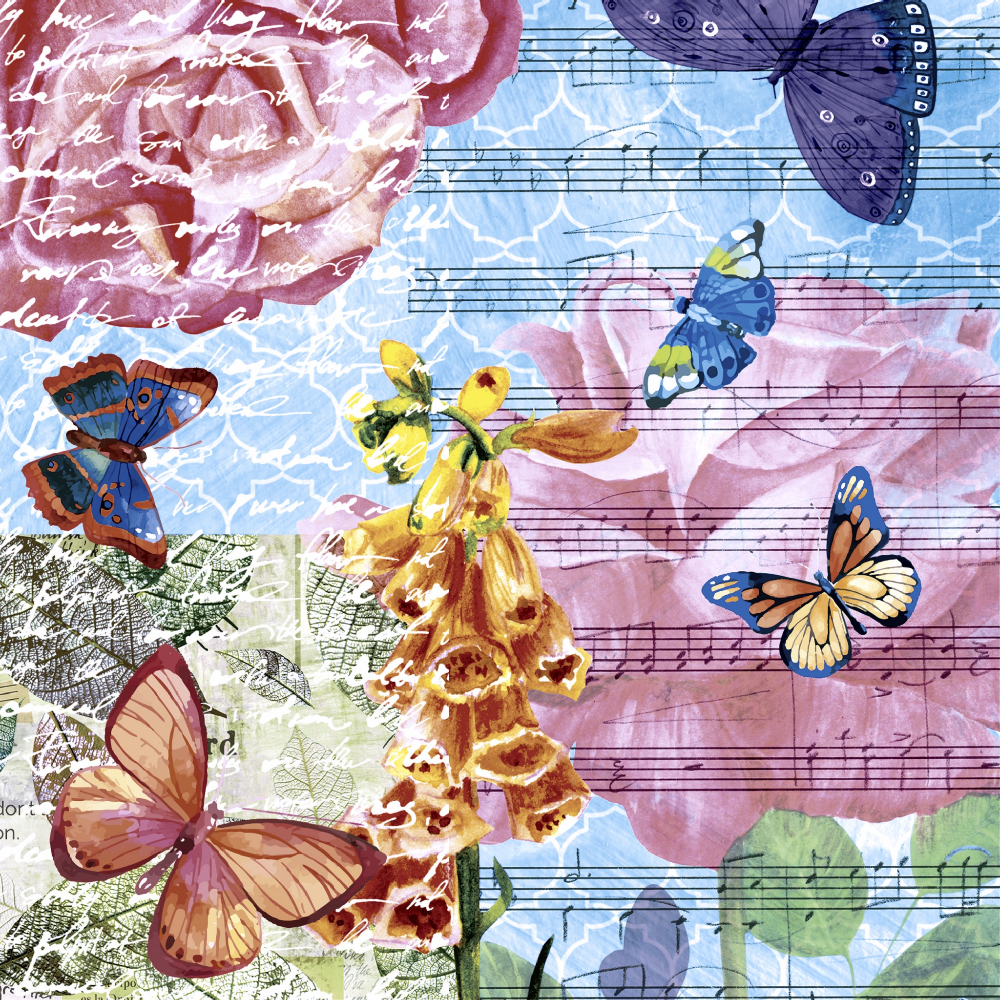 Servilletas 24x24 cm - Musical garden, calibres, mariposas, Música, animales Servilletas 24x24 cm - Musical garden