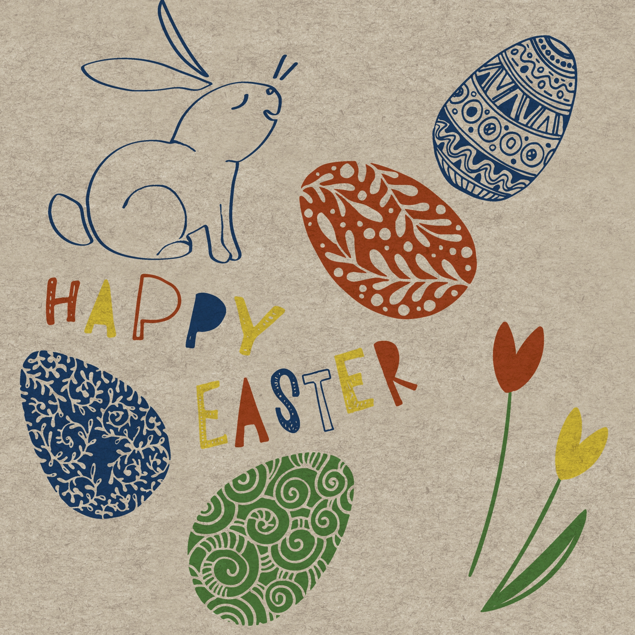 Napkins 33x33 cm - Hoppy Easter Time, Happy Easter,  Easter bunny,  Easter eggs,  Tulips,  Rabbits,  Text,  Easter,  Flowers,  Saying