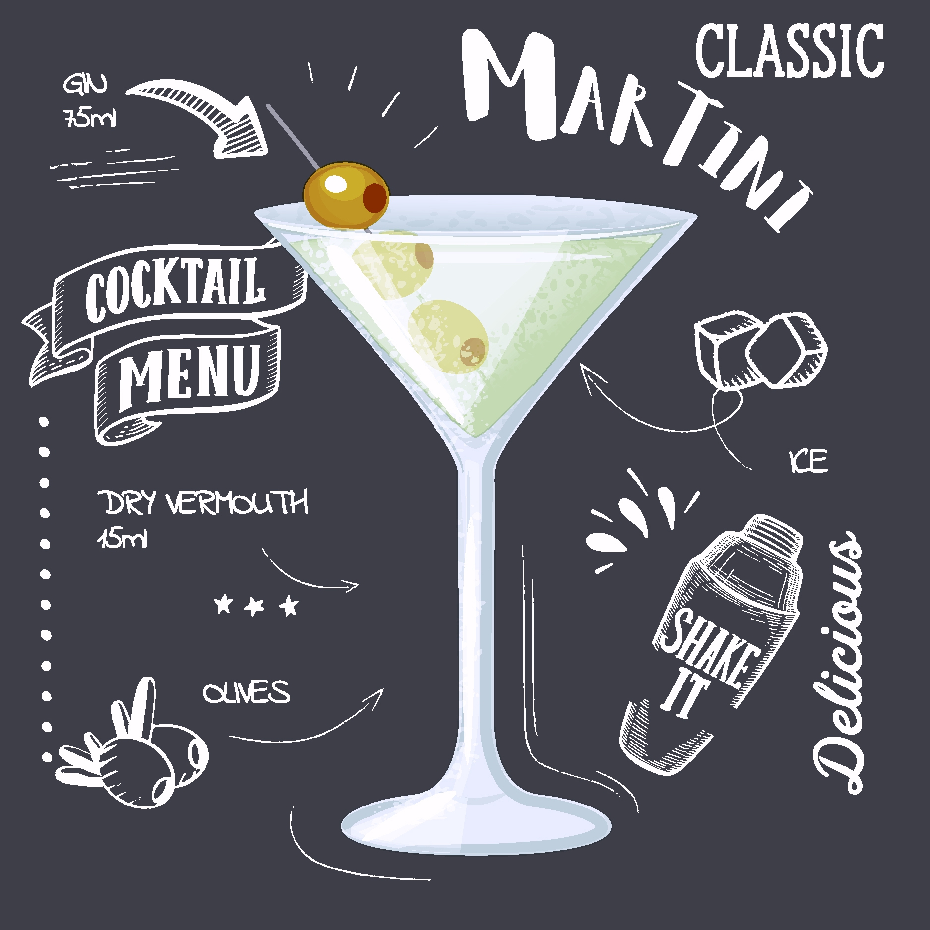 Servilletas 24x24 cm - Martini Black, aceite de oliva,  bar,  fiesta,  ginebra,  cócteles,  celebración,  texto,  bebidas,  eventos,  dicho