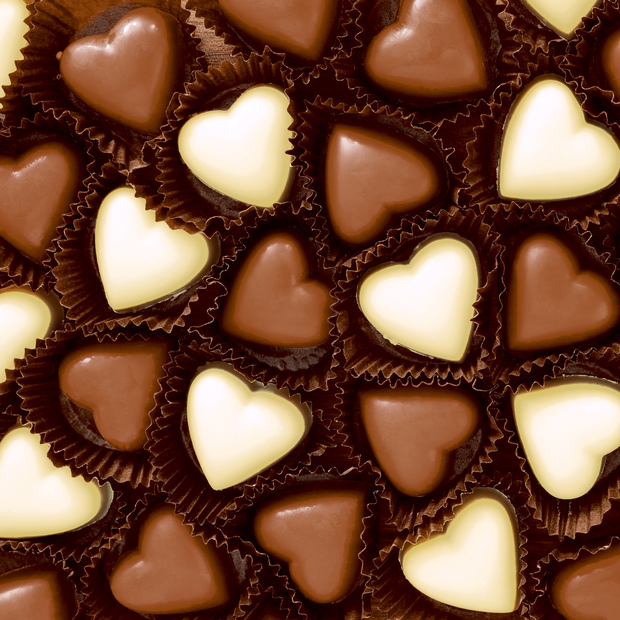 Serwetki 24x24 cm - Chocolate Hearts, Serca,  czekolada,  praliny