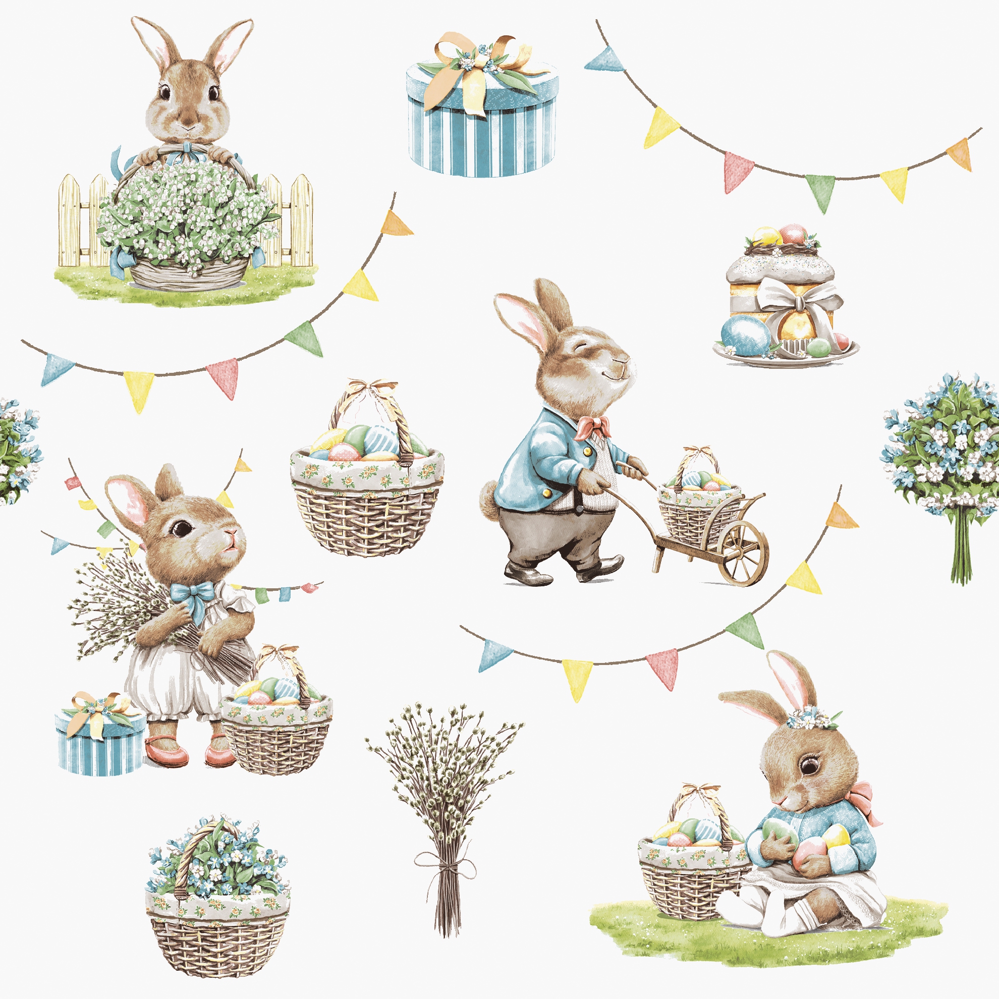 Servilletas 33x33 cm - Bunny joy, Conejitos de Pascua,  Conejo,  Pradera,  Conejos,  Huevos de Pascua,  Regalos,  Semana Santa