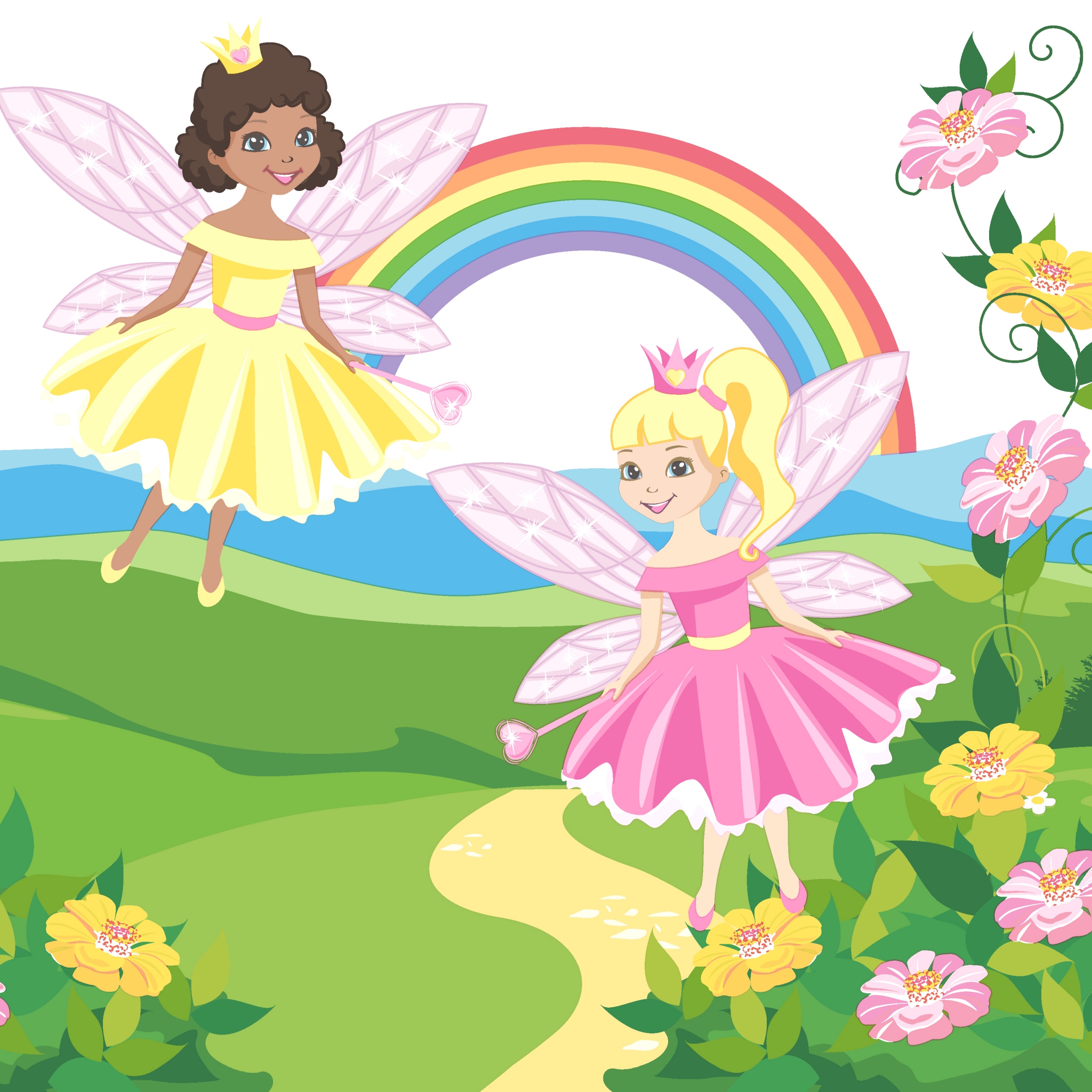 Servilletas 33x33 cm - Princess fairy, Chicas,  Arco iris,  Hadas,  Dibujos animados,  Niños,  Cómic