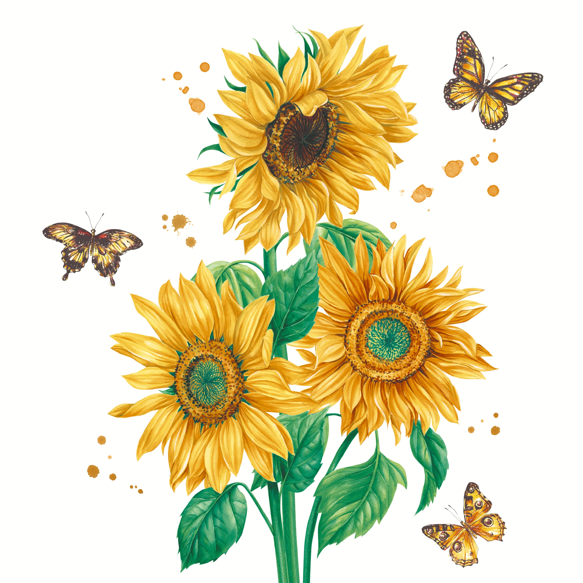 Servietten 33x33 cm - Sunshine bloom, Sonnenblumen,  Schmetterlinge,  Blumen,  Tiere