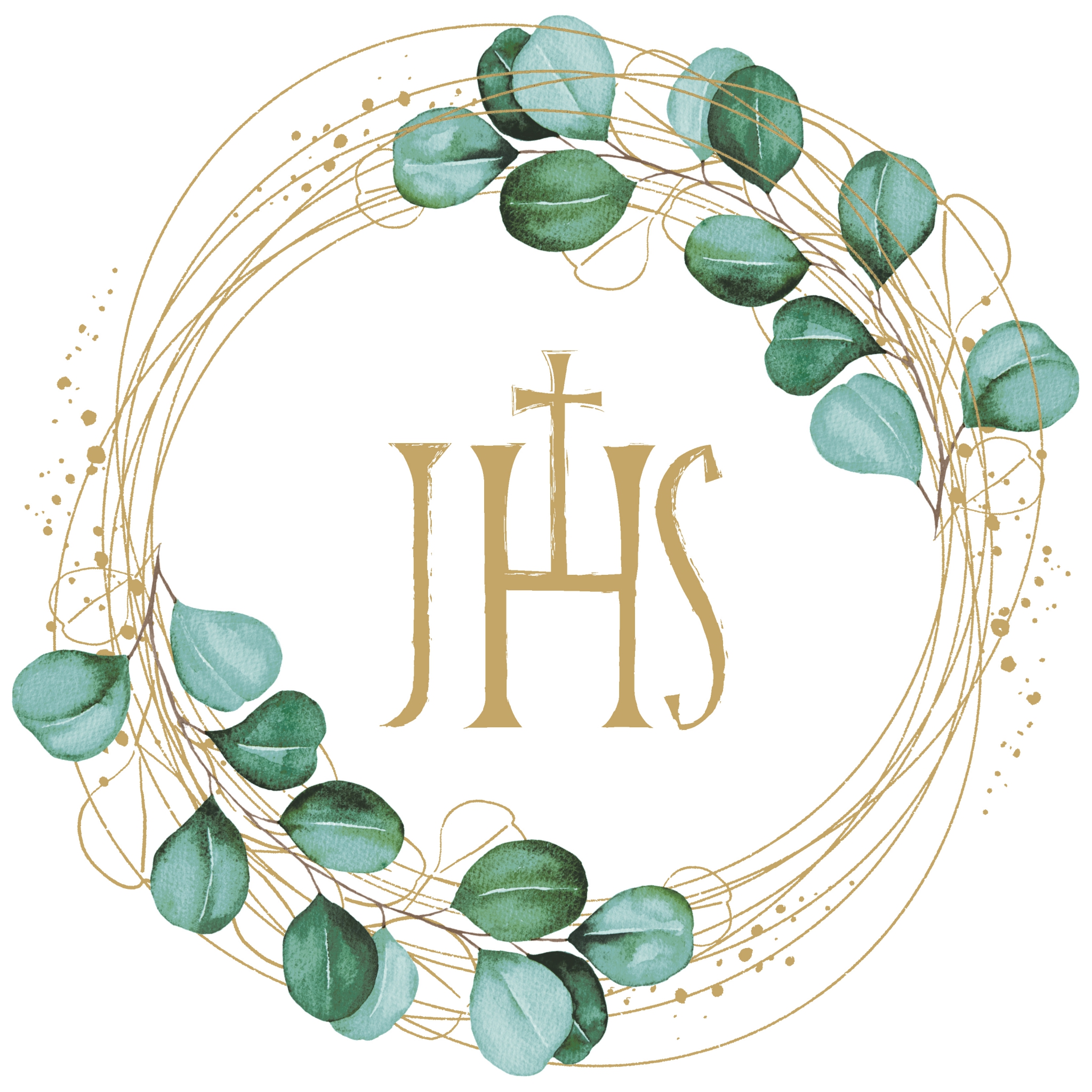 Servilletas 33x33 cm - JHS, Confirmación,  Bautismo,  Christian,  Iglesia,  católica,  Comunión,  Eucalipto,  Eventos,  Plantas