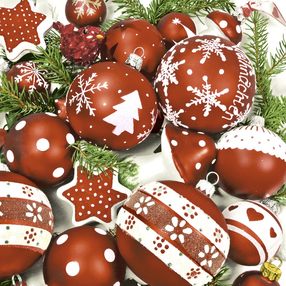 Napkins 24x24 cm - Snow white in red