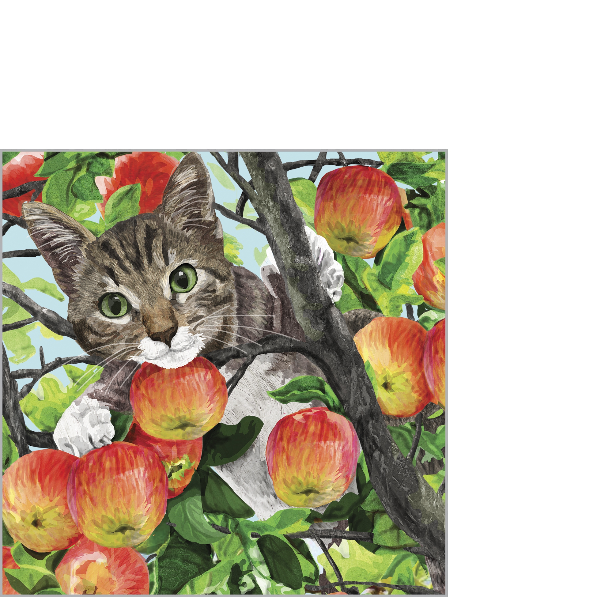 Tovaglioli 25x25 cm - Fuji Napkin, Albero,  Alberi,  Gatti,  Mele,  Animali,  Frutta