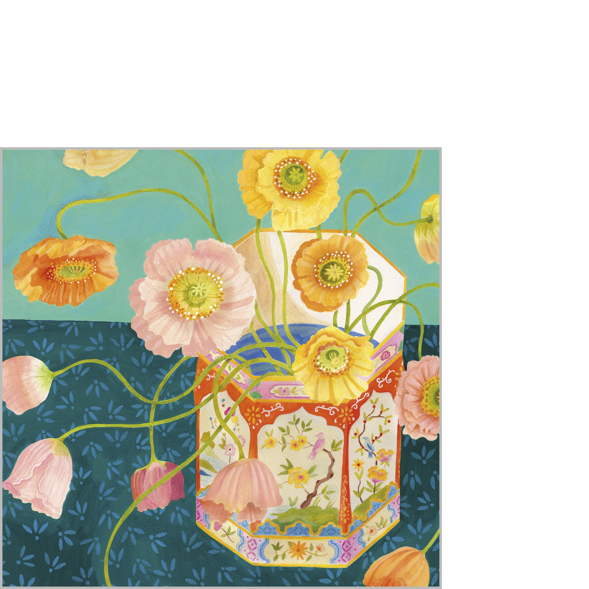 Servilletas 25x25 cm - Arles Napkin, Japón,  China,  Florero,  Flores,  Semillas de amapola,  Asia,  Continentes